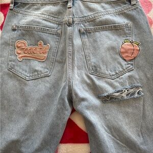 Light Blue Jeans with Peach Embroidery